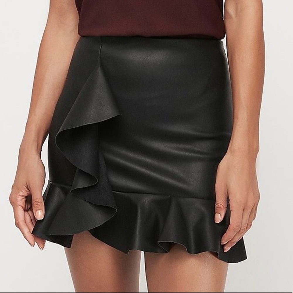 Super High Waisted Faux Leather Ruffle Mini Skirt